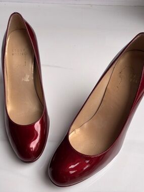 Stuart Weitzman Platswoon Burgundy Red Patent Leather Platform High Pumps 6.5